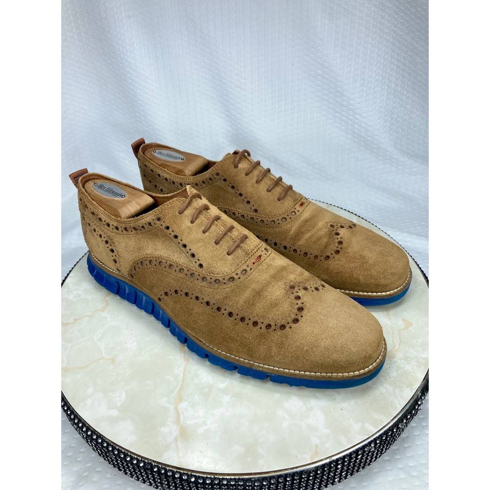 Cole Haan Zerogrand Suede Wingtip Oxfords Shoes Mens Sz 10.5 Tan Brogue Preppy